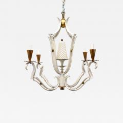 French 1940s White Painted and Brass Four Light Chandelier - 470569