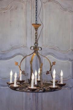 French 1940s Wrought Iron Nine Light Chandelier with Clover Leaves USA Wired - 3613474