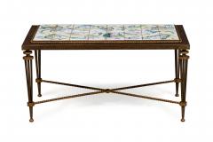 French 1940s rectangular wrought iron coffee table with inset tile top att G - 4635188