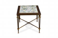 French 1940s rectangular wrought iron coffee table with inset tile top att G - 4635189