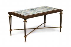 French 1940s rectangular wrought iron coffee table with inset tile top att G - 4635190