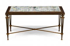 French 1940s rectangular wrought iron coffee table with inset tile top att G - 4635191