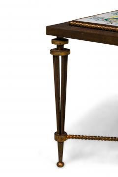 French 1940s rectangular wrought iron coffee table with inset tile top att G - 4635195