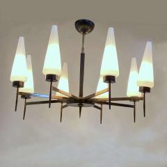 French 1950s Chandelier with Opalescent Shades - 3111183