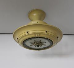 French 1950s Lacquered Metal Frosted Glass Chandelier with Brass Details - 612964