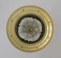 French 1950s Lacquered Metal Frosted Glass Chandelier with Brass Details - 612965