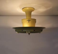 French 1950s Lacquered Metal Frosted Glass Chandelier with Brass Details - 612966
