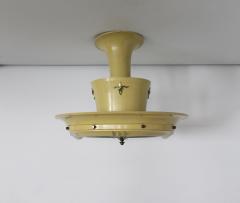 French 1950s Lacquered Metal Frosted Glass Chandelier with Brass Details - 612969