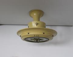 French 1950s Lacquered Metal Frosted Glass Chandelier with Brass Details - 612970