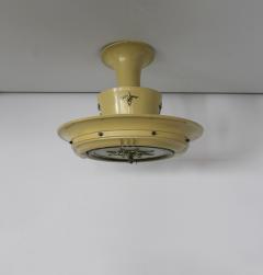French 1950s Lacquered Metal Frosted Glass Chandelier with Brass Details - 612971