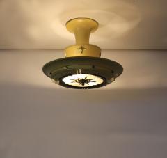 French 1950s Lacquered Metal Frosted Glass Chandelier with Brass Details - 612973