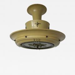 French 1950s Lacquered Metal Frosted Glass Chandelier with Brass Details - 613352