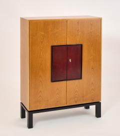 French 1950s Pair of HIgh Cabinets in Oak and Leather - 4494464