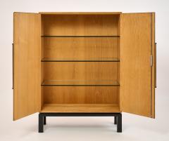 French 1950s Pair of HIgh Cabinets in Oak and Leather - 4494466