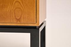 French 1950s Pair of HIgh Cabinets in Oak and Leather - 4494468