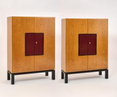 French 1950s Pair of HIgh Cabinets in Oak and Leather - 4496358