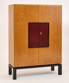 French 1950s Pair of HIgh Cabinets in Oak and Leather - 4496359