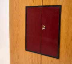 French 1950s Pair of HIgh Cabinets in Oak and Leather - 4496361