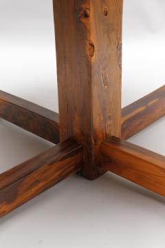 French 1950s Solid Olive Tree Round Pedestal Dining Center Table - 466530