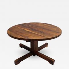 French 1950s Solid Olive Tree Round Pedestal Dining Center Table - 468036