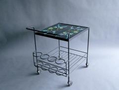 French 1950s Wrought Iron and Enameled Stone Rolling Cart - 355106