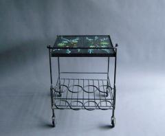 French 1950s Wrought Iron and Enameled Stone Rolling Cart - 355108