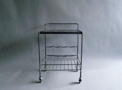 French 1950s Wrought Iron and Enameled Stone Rolling Cart - 355111