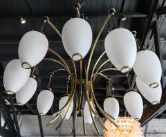 French 1960s Brass and White Glass Chandelier - 507621