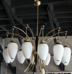 French 1960s Brass and White Glass Chandelier - 507622