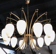 French 1960s Brass and White Glass Chandelier - 507623