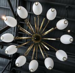 French 1960s Brass and White Glass Chandelier - 507624