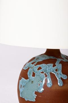 French 1960s Terracotta and Turquoise Glaze Table Lamp - 1493116