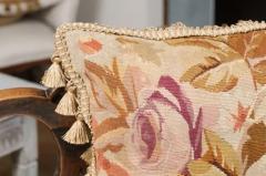 French 19th Century Aubusson Floral Tapestry Pillow with Petite Tassels - 3432737