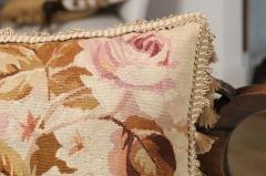 French 19th Century Aubusson Floral Tapestry Pillow with Petite Tassels - 3432742