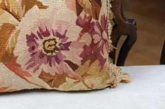 French 19th Century Aubusson Floral Tapestry Pillow with Petite Tassels - 3432846