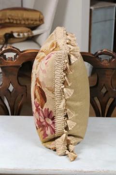 French 19th Century Aubusson Floral Tapestry Pillow with Petite Tassels - 3432868