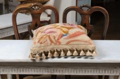 French 19th Century Aubusson Floral Tapestry Pillow with Petite Tassels - 3433026