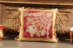 French 19th Century Aubusson Tapestry Pillow with Floral Decor and Tassels - 3461624