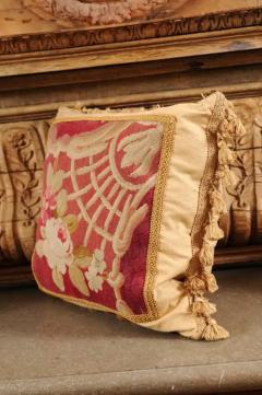 French 19th Century Aubusson Tapestry Pillow with Floral Decor and Tassels - 3461765