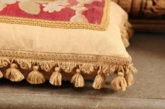 French 19th Century Aubusson Tapestry Pillow with Floral Decor and Tassels - 3461768