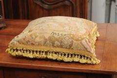 French 19th Century Aubusson Tapestry Pillow with Medieval Style Genre Scene - 3451188