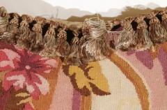 French 19th Century Aubusson Tapestry Pillow with Tassels and Floral D cor - 3422593