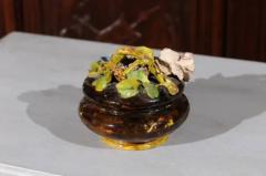 French 19th Century Barbotine Covered Bowl with Floral D cor and Birds Nest - 3417037