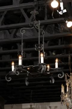 French 19th Century Black Iron Six Light Chandelier with Scrolled Motifs - 3432656