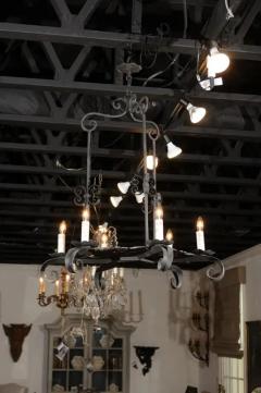 French 19th Century Black Iron Six Light Chandelier with Scrolled Motifs - 3432675