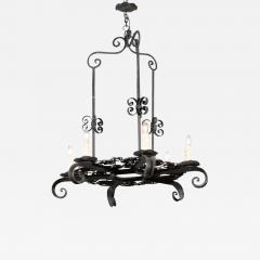 French 19th Century Black Iron Six Light Chandelier with Scrolled Motifs - 3435439