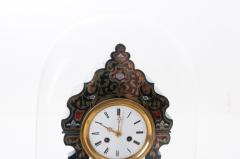 French 19th Century Boulle Inlay Table Clock Under Glass Dome - 1882575