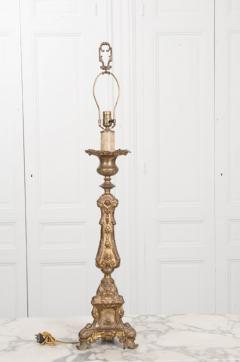 French 19th Century Brass Altar Candlestick Lamp - 1827721