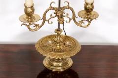 French 19th Century Brass Candlestick Lamps with Scrolling Arms a Wired Pair - 3592602