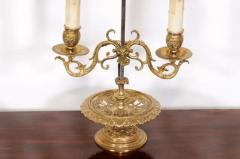 French 19th Century Brass Candlestick Lamps with Scrolling Arms a Wired Pair - 3592614